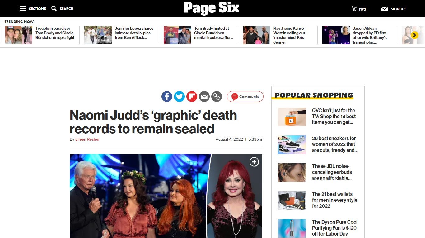 Naomi Judd’s ‘graphic’ death records to remain sealed